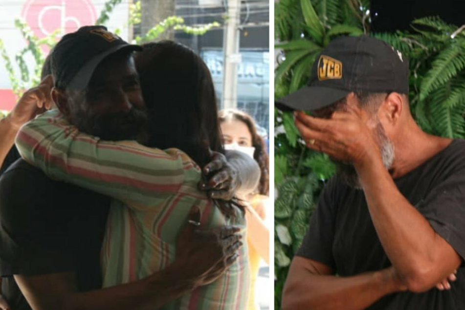 The viral pictures reached his sister (l). Their reunion moves João Coelho to tears.