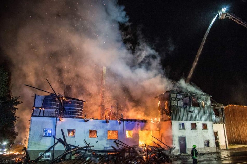 Die Lagerhalle auf dem Gestütshof brannte in der Nacht lichterloh.