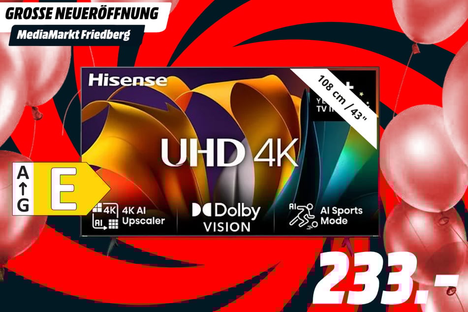 43-Zoll Hisense-Fernseher 43A6N für 233 Euro.