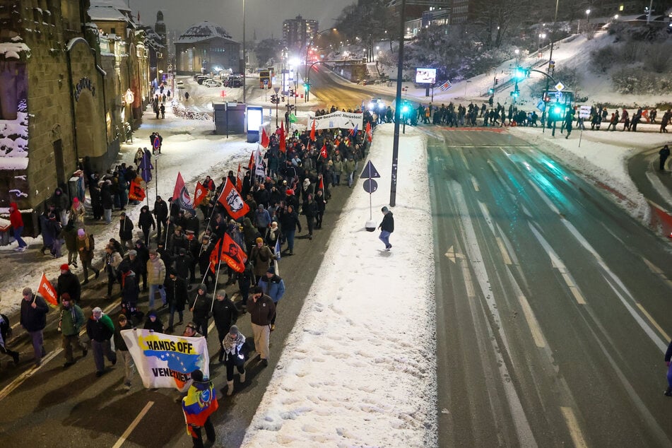Trotz Schnee und Eis haben über 500 Menschen in Hamburg demonstriert.