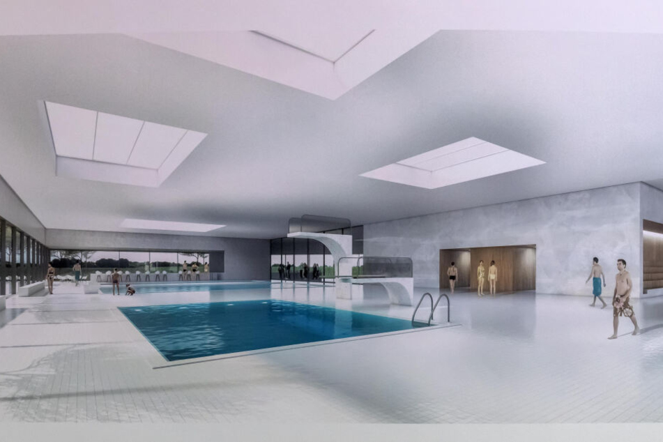 Ein 25-Meter-Becken, ein Lehrschwimmbecken und Sprungtürme hat das neue Bad zu bieten.
