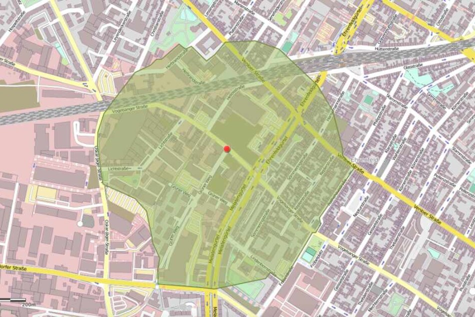 Der Evakuierungsbereich in Ehrenfeld.