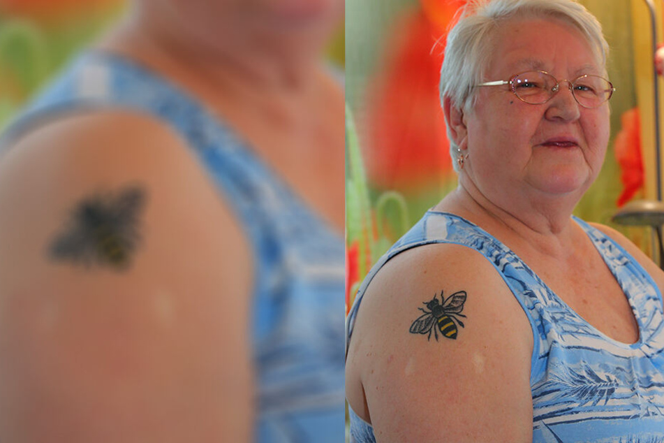 Weil ihr die kleinen Tierchen am Herzen liegen: TAG24-Leserin Veronika Enke (74) hat sich ein Bienen-Tattoo stechen lassen.
