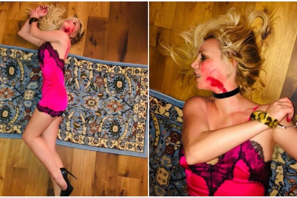 Britney Spears celebrated Halloween by dressing up as a dead, handcuffed woman.