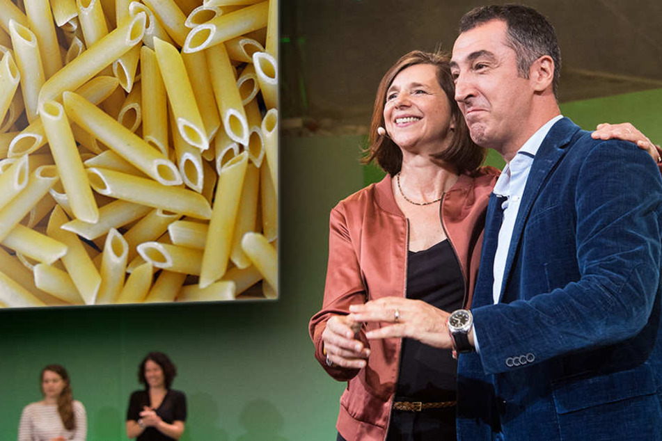 "Pasta Party" zum Startschuss der Bundestagswahl-Offensive der Grünen quer durch Deutschland. (Bildmontage)