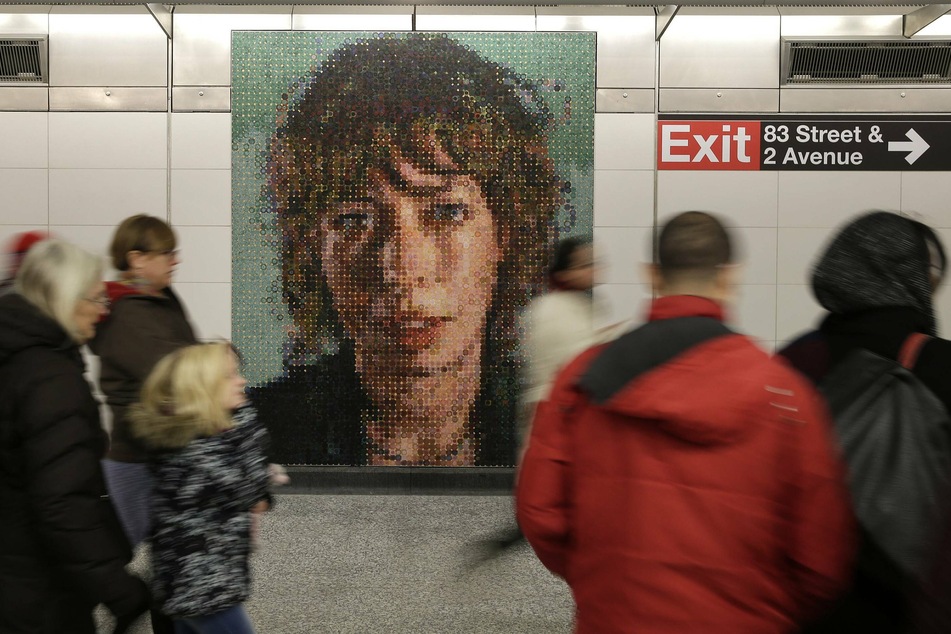 Chuck Close exhibited not only in museums but also in unconventional locations like New York subway stations.