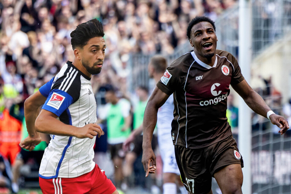 Der FC St. Pauli um Oladapo Afolayan (26, r.) und der HSV um Immanuel Pherai (23) erfahren am Samstagabend, auf wen sie in der ersten DFB-Pokal-Runde treffen.