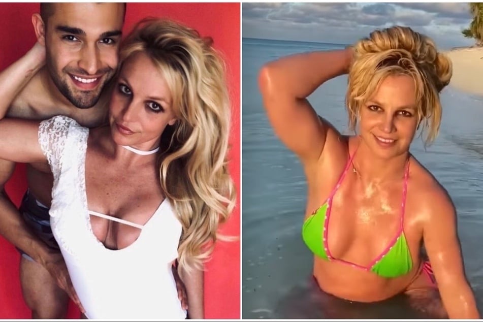 Britney Spears (r) shared a glimpse of her tropical honeymoon with her hubby Sam Asghari.