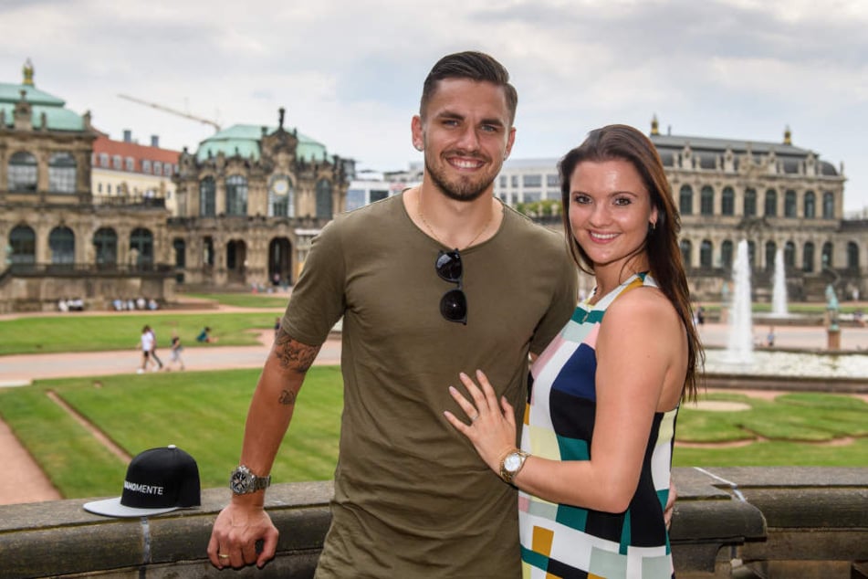Pascal Testroet mit seiner Frau Michelle beim Mannschaftsausflug am Donnerstag im Zwinger.