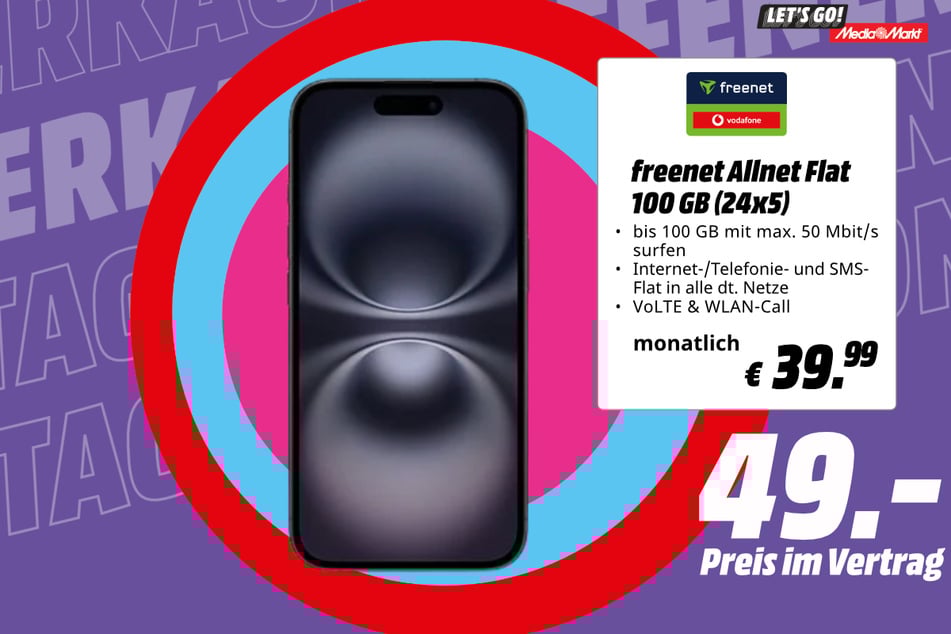 Apple iPhone 16 5G für 49 Euro im Vertrag.