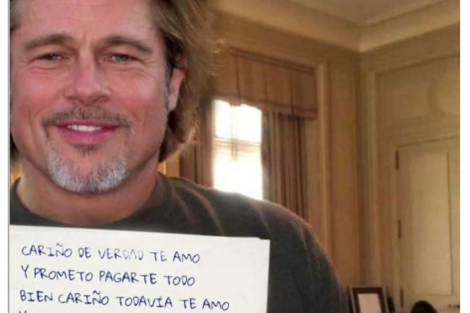 Auf Foto-Montagen beweist der angebliche Brad Pitt seinem Opfer seine Liebe.