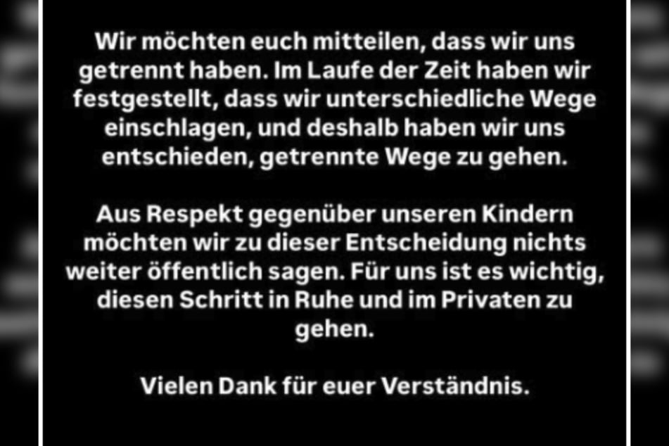 In ihrer Instagram-Story ließ die 29-Jährige am Sonntagnachmittag die Beziehungsbombe platzen.