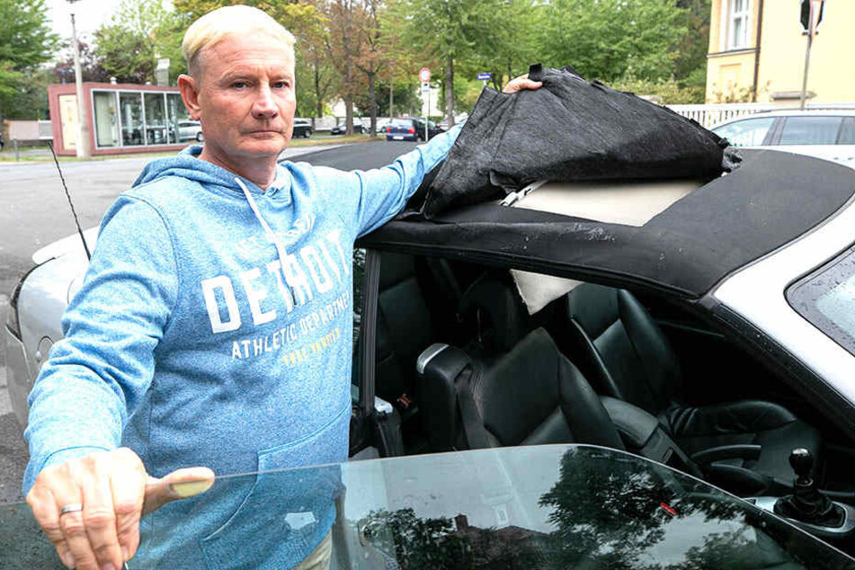 AfD-Mann Heiko Müller (54) ärgert sich über den Anschlag auf seinen neun Jahre alten Saab.