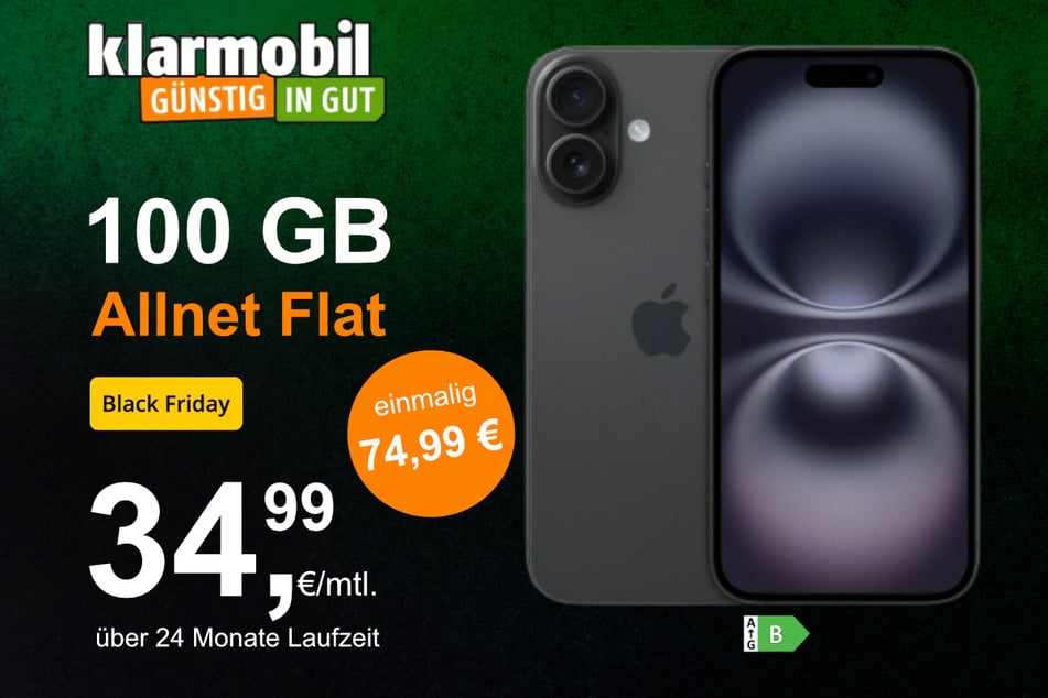 Das iPhone 16 (128 GB) inkl. 100 GB Datenvolumen für einmalig 74,99 Euro.