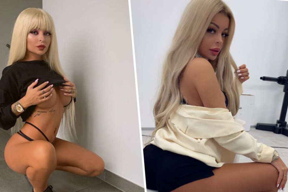 Links die alte, rechts die angeblich neue Nase von Katja Krasavice. (Montage)