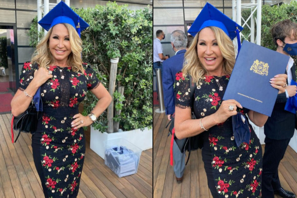Carmen Geiss posiert bei Instagram mit Absolventenkappe und Abiturzeugnis - ein No-Go, wie einige Follower finden. (Fotomontage)
