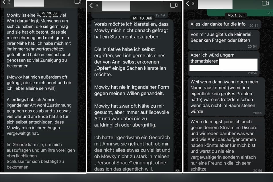Mowky blendet immer wieder Screenshots ein, die den Chat zwischen ihr und den "Opfern" zeigen.