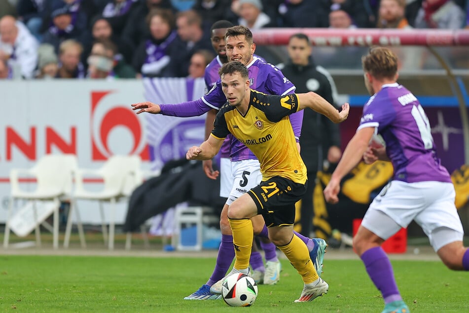 Hier ist er noch gegen seinen neuen festen Klub am Ball: Robin Meißner (26, M.) im November 2024 beim Drittliga-Duell zwischen der SGD und dem VfL Osnabrück an der Bremer Brücke. (Archivfoto)