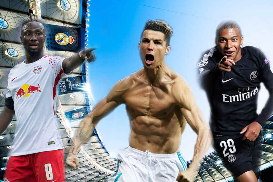 Naby Keita (links; gut 60 Millionen Euro), Cristiano Ronaldo (Mitte; ca. 120 Millionen Euro) und Kylian Mbappé (rechts; 180 Millionen Euro) wechselten für viel Geld den Verein.