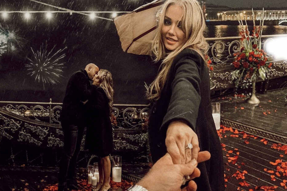 Bald-Braut Kim Gloss und ihr Alexander beim Heiratsantrag in Sankt Petersburg. (Bildmontage)