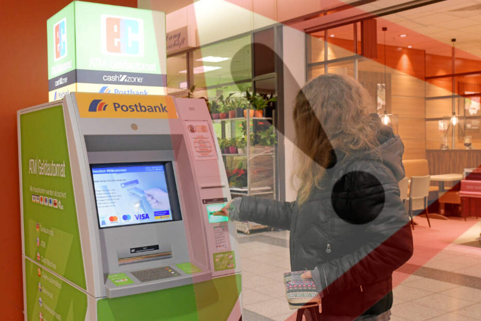 Aufgepasst: Wer nicht Kunde der Postbank ist, zahlt an solchen Automaten wie Denise F. hier im Prohliszentrum Gebühren fürs Geldabheben.