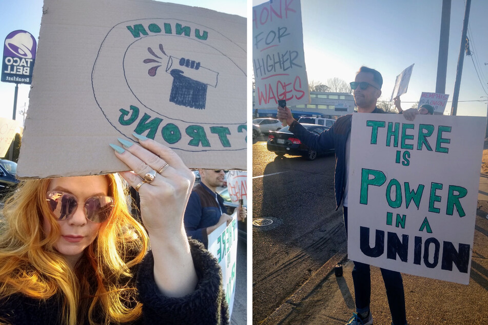 Starbucks workers and their supporters at the picket lines in Memphis, Tennessee.