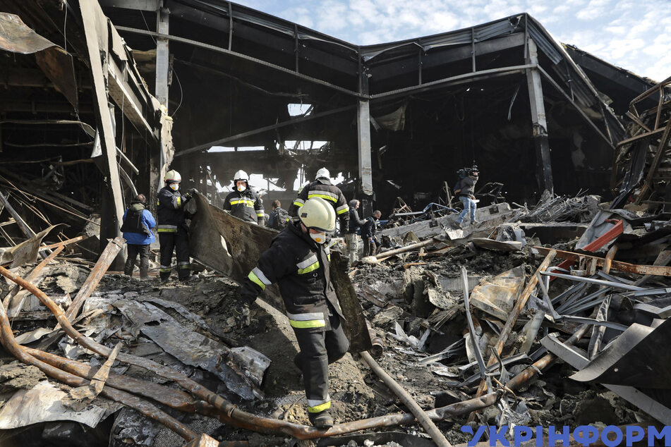 A clean-up operation in Brovary, Kyiv Region, north-central Ukraine.