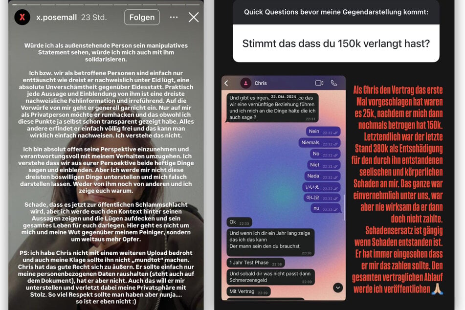 Seine Ex-Partnerin reagierte auf Christophers Aussagen auf Instagram.