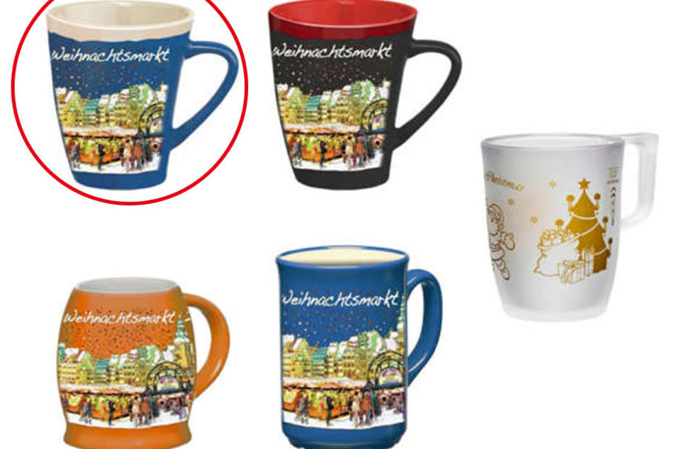 2018 wird auf dem Leipziger Weihnachtsmarkt aus der parisblauen Tasse (roter Kreis) getrunken.