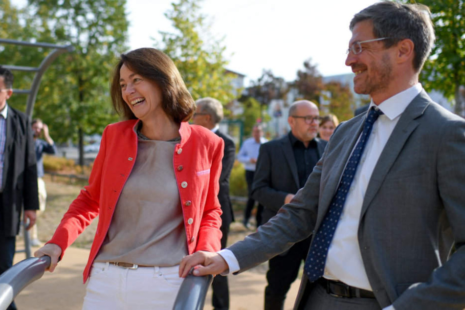 Bundesverbraucherschutzminsterin Katarina Barley neben Oberbürgermeister-Kandidat Mike Schubert.
