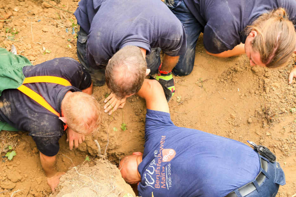 Mit Feuereifer gruben die Feuerwehrleute nach dem kleinen Vierbeiner.