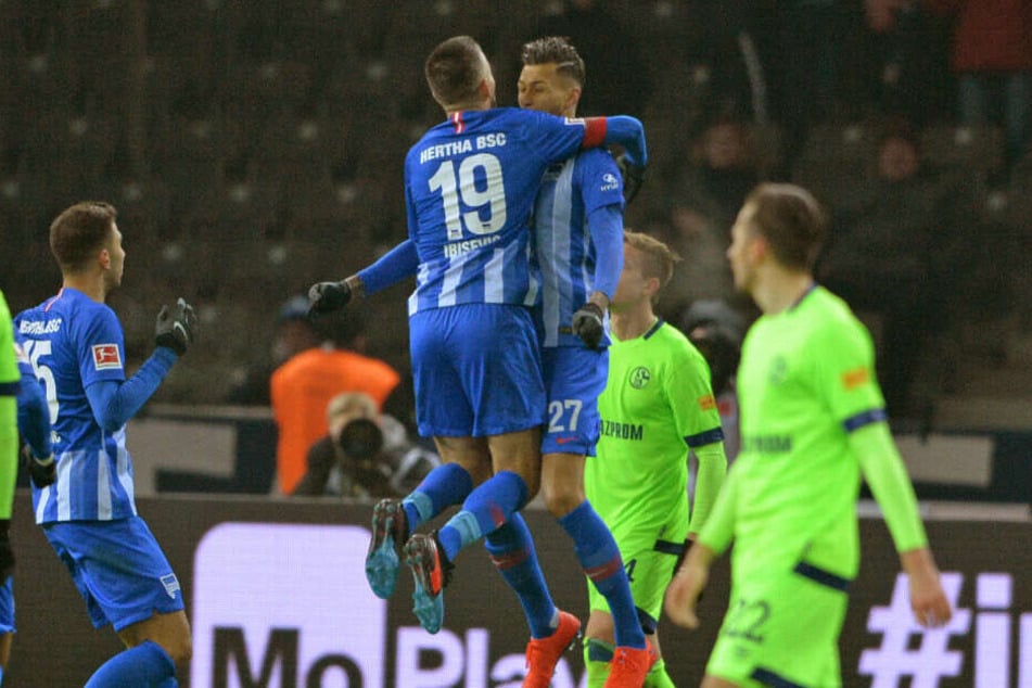 Ibisevic und Selke bejubeln den 2:2-Ausgleichstreffer.