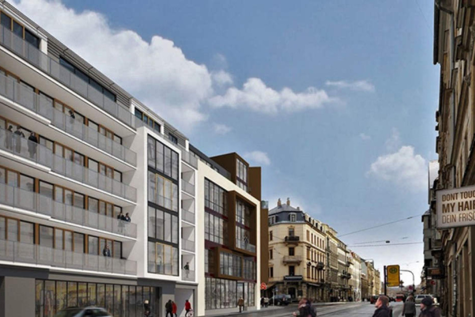 Dieser Gebäuderiegel wird neben dem Café Neustadt wachsen.