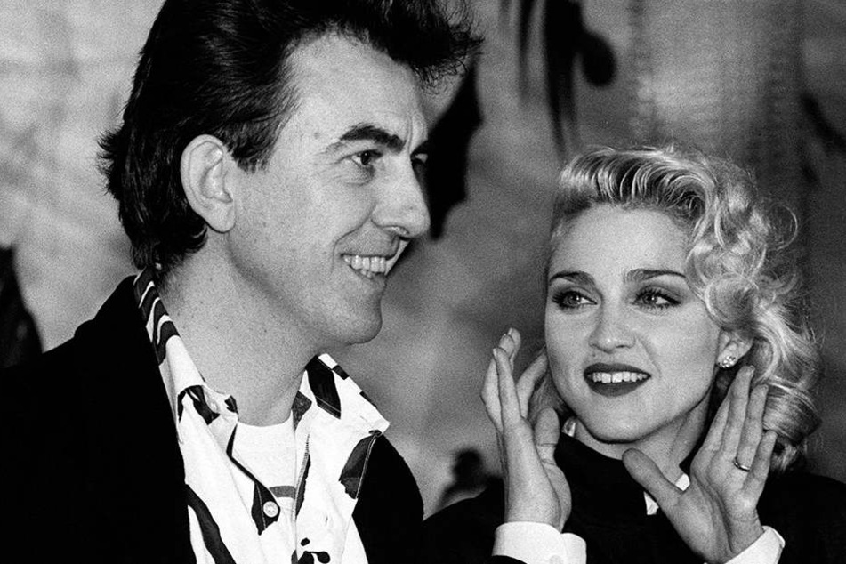 Madonna und Ex-Beatle George Harrison am 6. März 1986 in London.