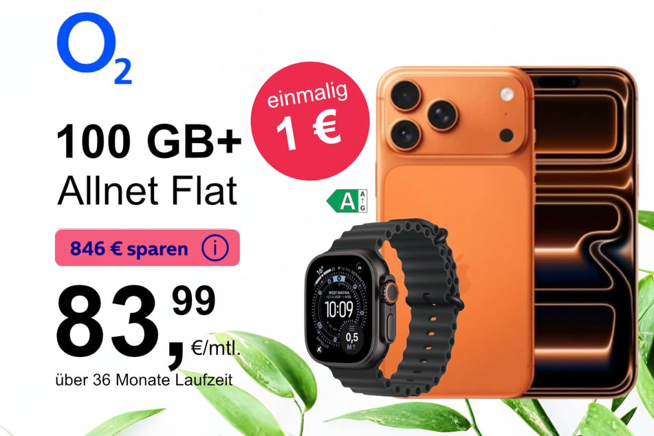 Das iPhone 17 Pro Max mit Watch Ultra 3 für einmalig nur 1 Euro bei o2.