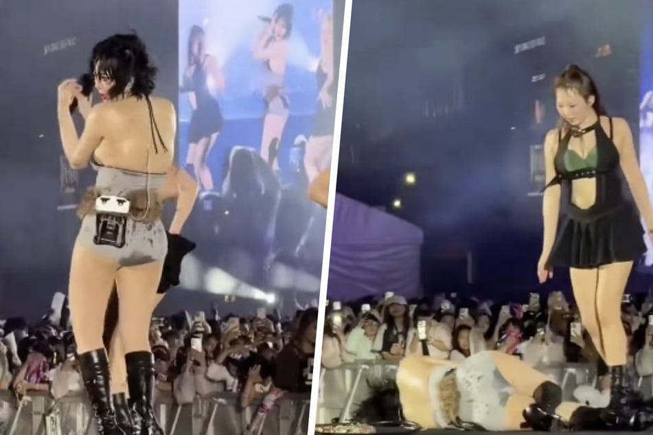 Eben lässt HyunA (33) noch locker-lässig die Hüften schwingen, dann sackt sie plötzlich in sich zusammen. Ihre Tänzerinnen eilen sofort zur Hilfe.