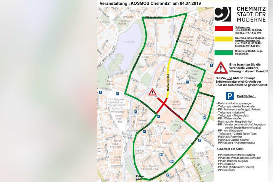 Das Festival Kosmos bringt ab Mittwoch bis Freitag erhebliche Verkehrseinschränkungen für die Chemnitzer Innenstadt mit sich.