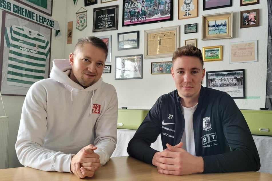 Marcel Bergmann (r.) im Gespräch mit TAG24-Redakteur Michi Heymann.