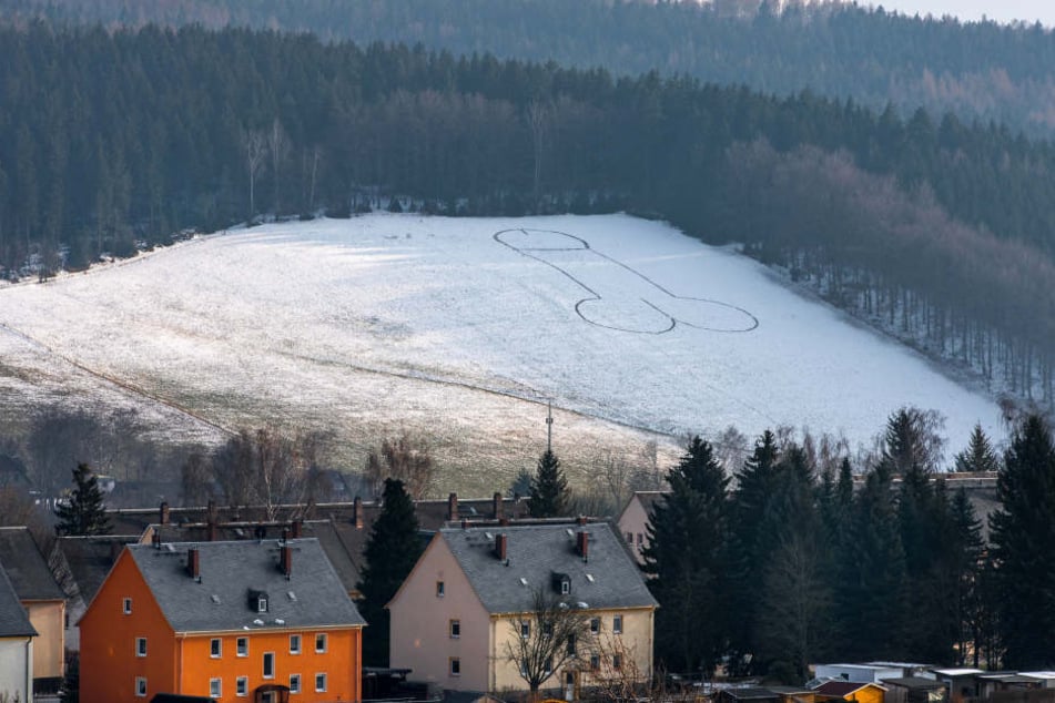 Da prangt er: Der Riesen-Penis auf einem Feld in Lößnitz im Erzgebirge.