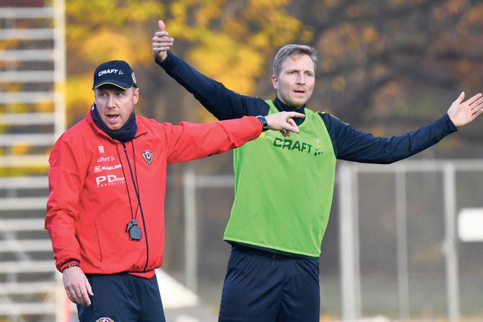 Auch Trainer Maik Walpurgis (l.) betont immer wieder die Wichtigkeit von Kapitän Marco Hartmann für die Dynamos.