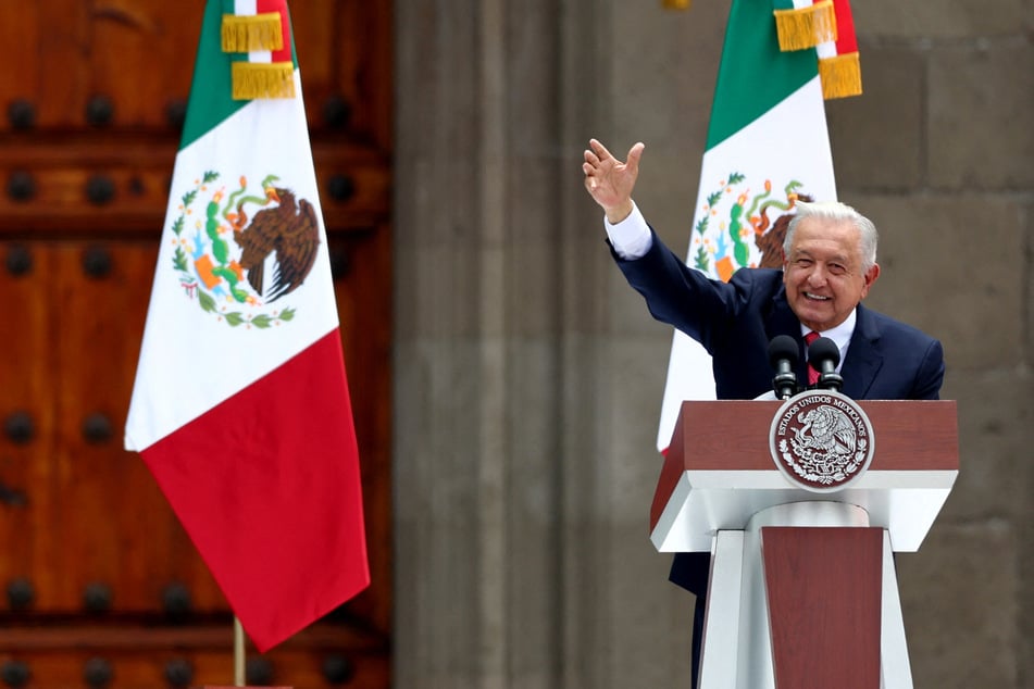 Mexican President Andres Manuel Lopez Obrador delivers his final State of the Union address at Zocalo Square in Mexico City.