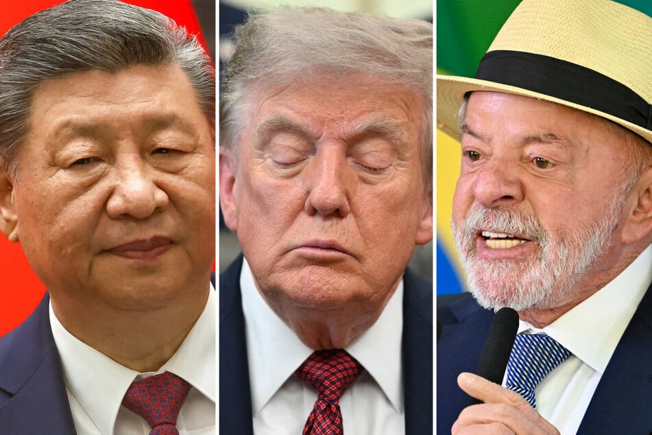 Chinese President Xi Jinping (l) threw his support behind Brazilian President Luiz Inacio Lula da Silva (r) in his feud with President Donald Trump (m).