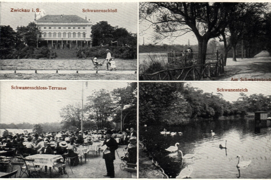 Postkarte aus längst vergangenen Zeiten: 1910 war das Schwanenschloss ein beliebtes Ausflugsziel.