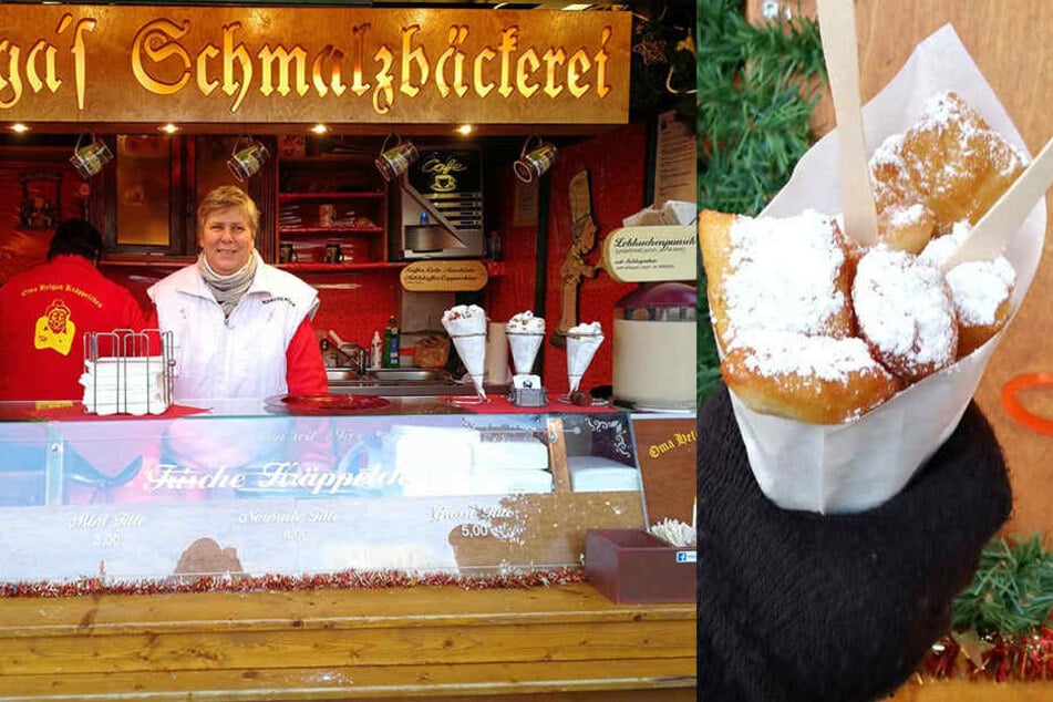 Unser 1. Platz! "Oma Helga's Schmalzbäckerei" auf dem Markt, unweit des Weihnachtsbaums, ist mit der Gesamtnote 1,75 TAG24-Kräppelchentest-Sieger.