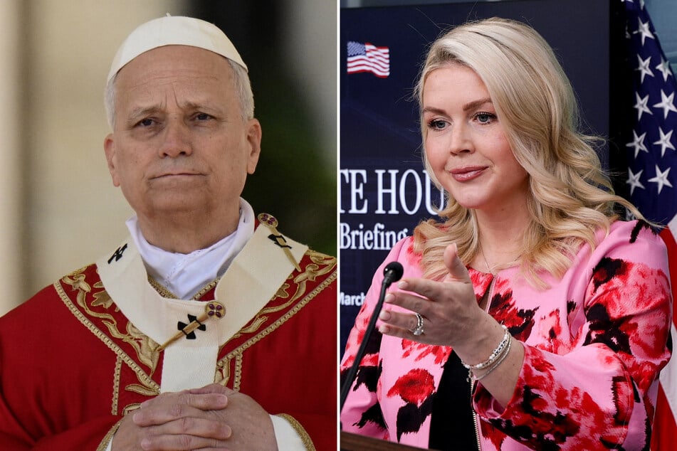 White House Press Secretary Karoline Leavitt (r.) has responded after Pope Leo XIV spoke out against Trump's war on Iran over the weekend.