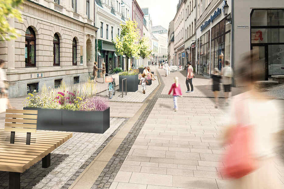 Pflanzkübel, Bänke und neuer Bodenbelag sollen die Einkaufsmeile heimelig machen.
