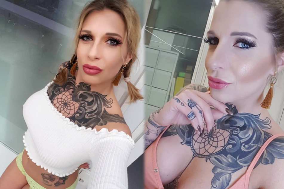 Die Montage zeigt zwei Screenshots aus dem Instagram-Profil von Erotik- und Tattoo-Model Samy Fox.