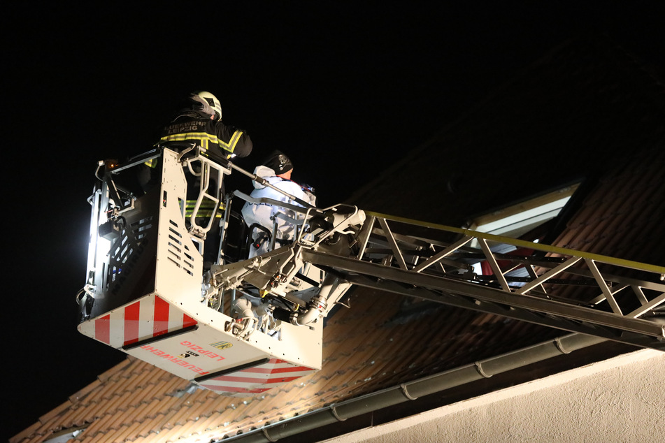 Die Feuerwehr half den Kriminalisten beim Ausleuchten des Fachfensters, aus dem eines der Opfer gestürzt war.