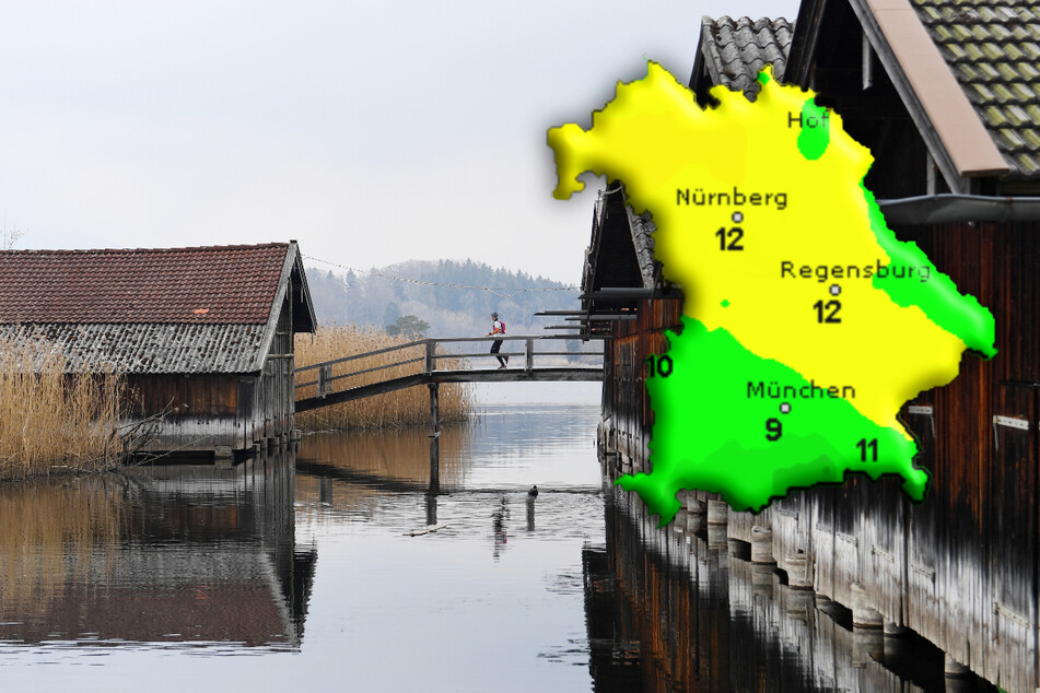 Die Höchstwerte liegen in Bayern bei 9 Grad im Bayerischen Wald und 15 Grad am Untermain.