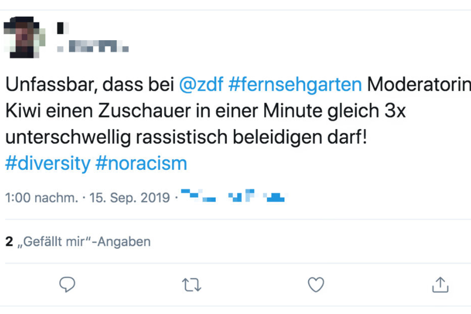 Dieser Twitter-Screenshot zeigt den Rassismus-Vorwurf gegen Andrea Kiewel.